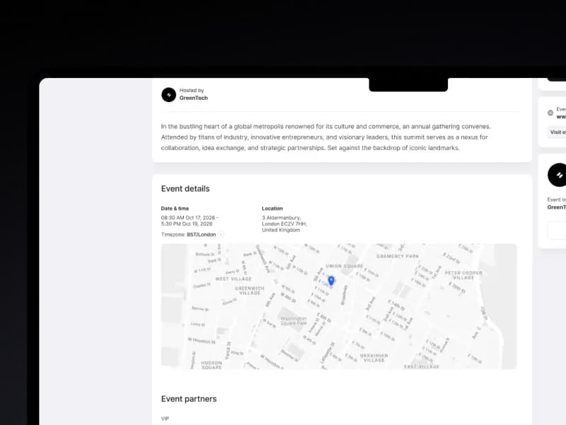 Quick event setup with automatic Event Website and integrated Attendee Portal