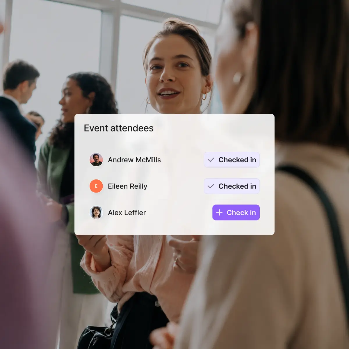 On-site event check-in tool with attendee list management