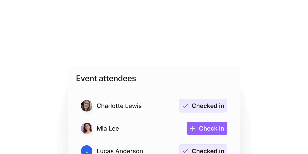 In-person event easy on-site check-in tool interface