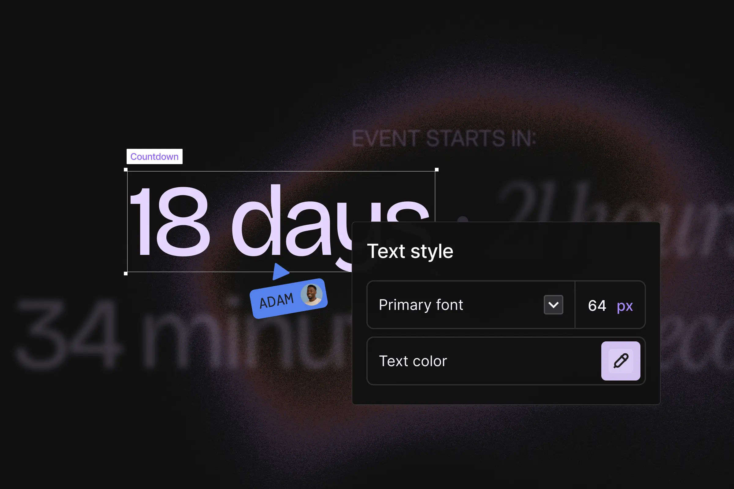 Visual event editor with inline text editing and full branding control