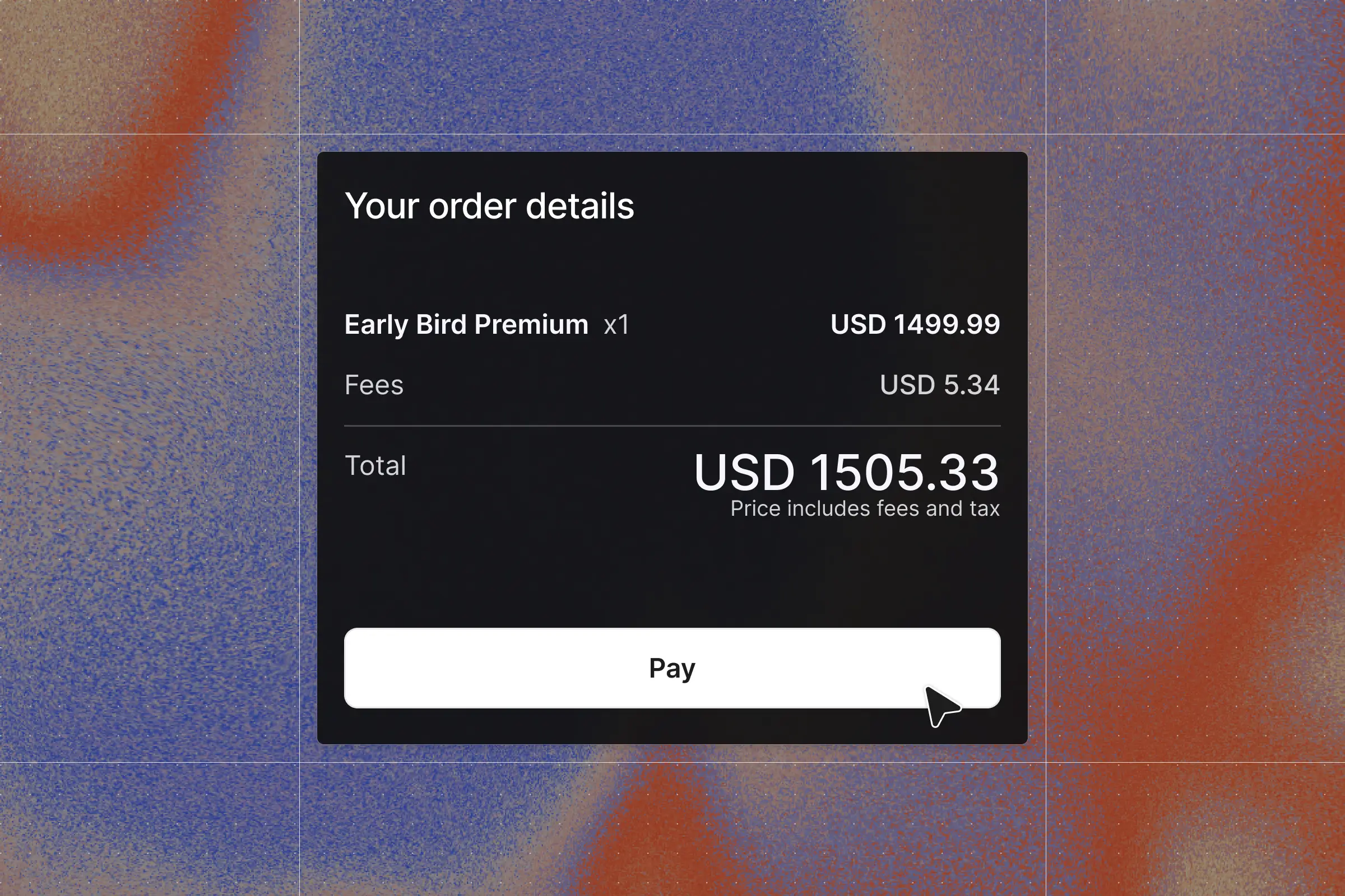 Event ticket checkout with order summary and secure payment