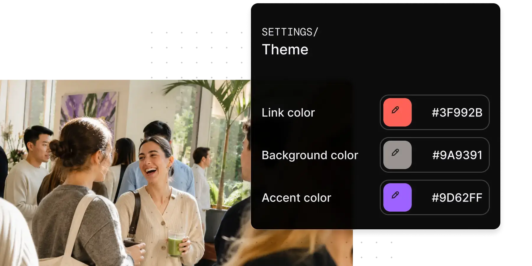 Networking event with customizable event website branding interface